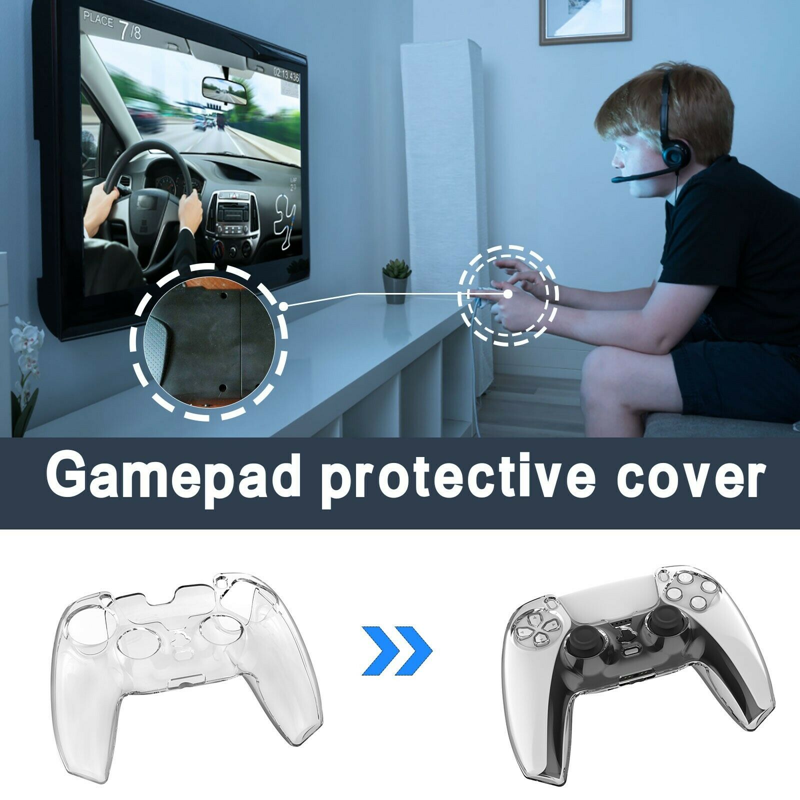 Transparent PC Soft Case Skin Grip Cover Protection Thumb Caps PS5 Controller