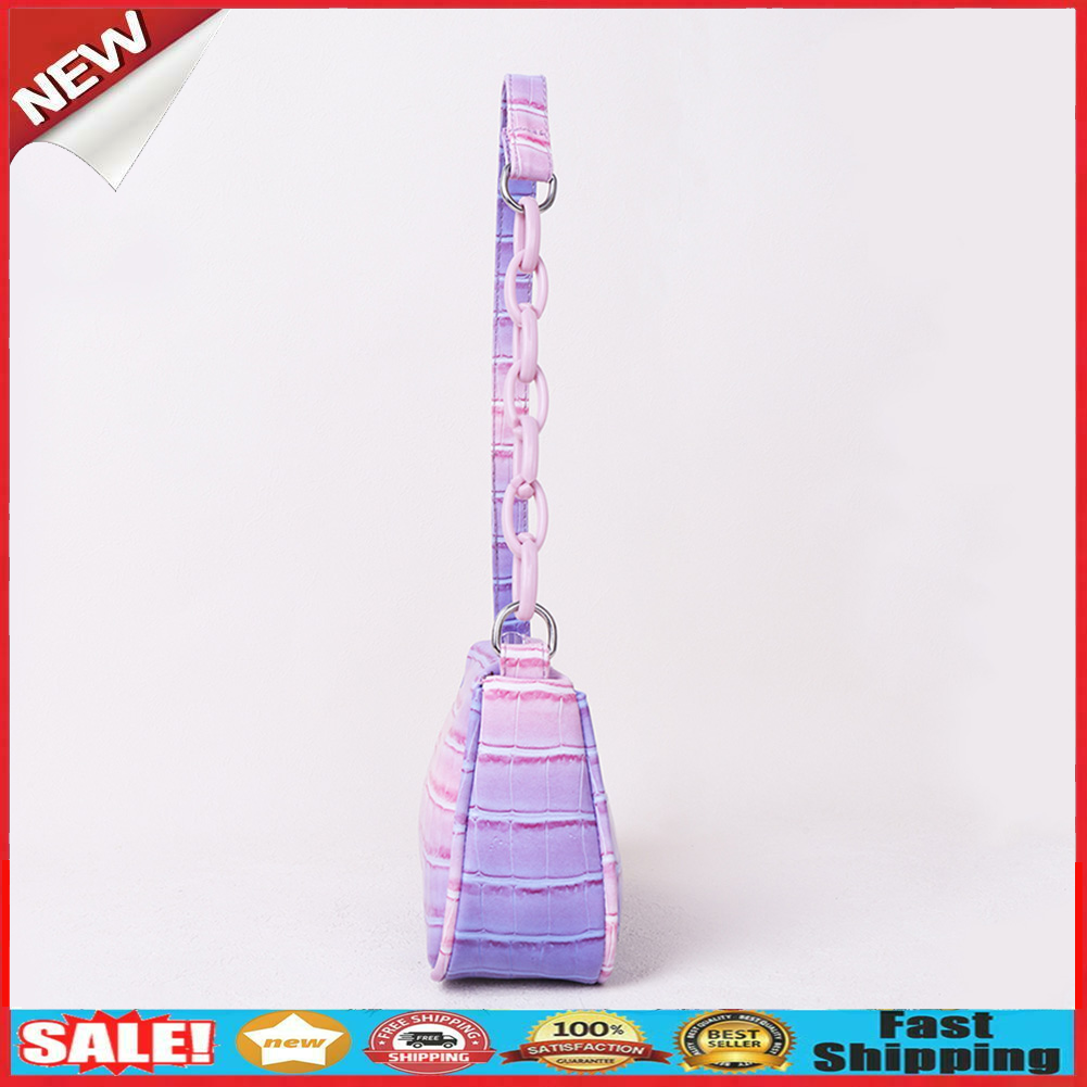 Fashion Women Gradient Color PU Alligator Pattern Small Chain Underarm Bag @