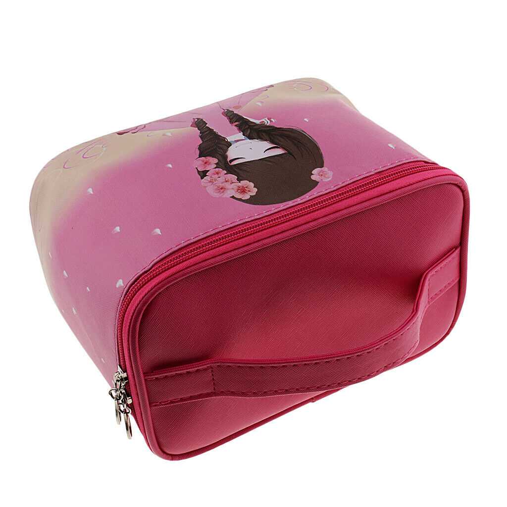 Travel Makekup Box Bag Cosmetic Pouch Holder Toiletry Organizer Zip Rose Red