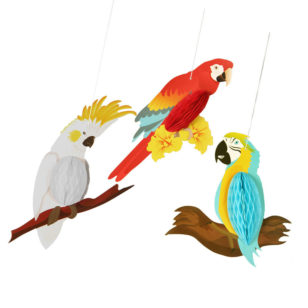 3 Pcs Hanging Honeycomb Parrots Wedding Party Decoration Lovely Tropical Paper
