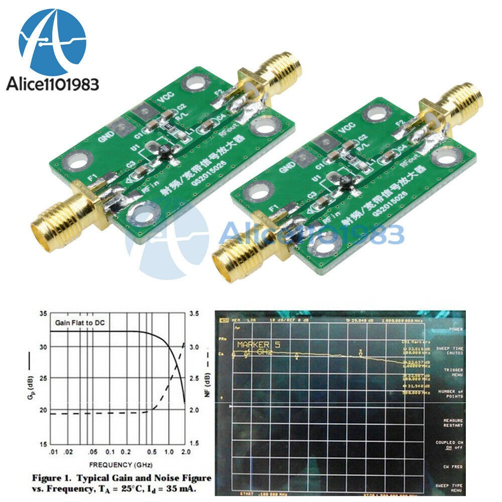 2PCS 0.1-2000MHz RF Wideband Amplifier 30dB Low-noise LNA Broadband Receiver