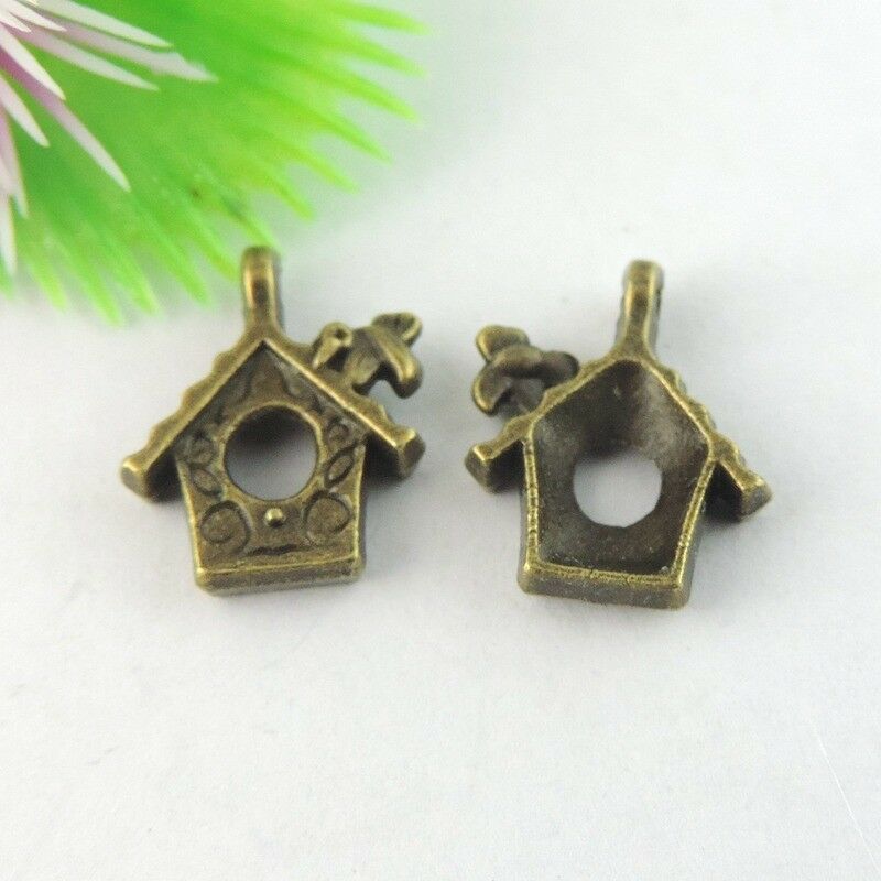 50 pcs Antiqued Bronze Mini House Metal Alloy Charm Pendant Findings 15*12*3mm