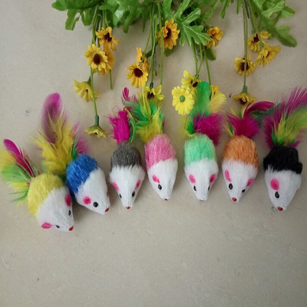 2x Soft Fleece False Mouse Cat Toys Colorful Feather Funny Playing Toys Y1