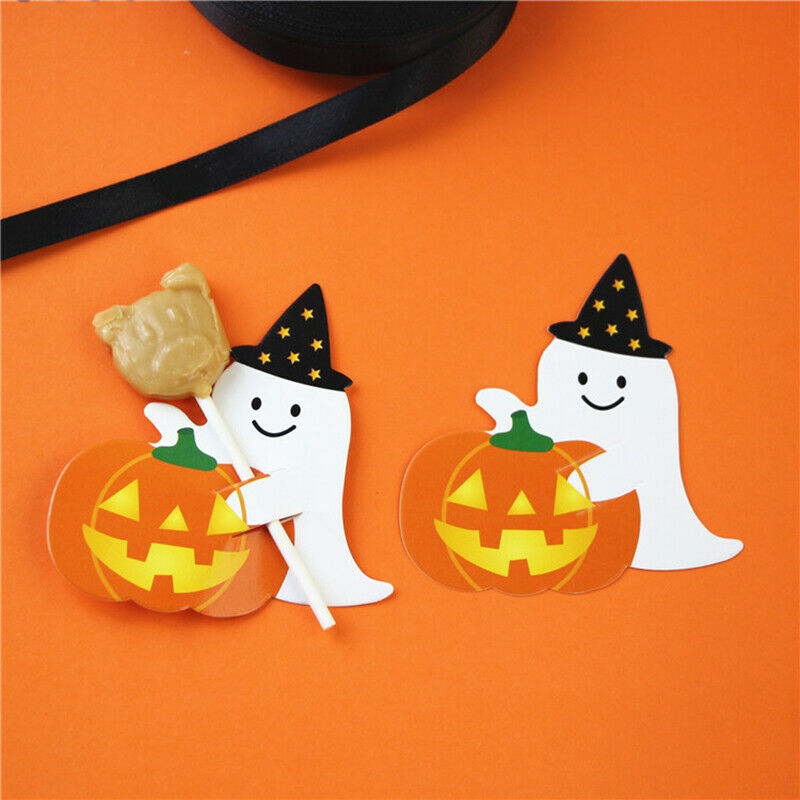 50pcs/lot Ghost Pumpkin DIY Halloween Gift Candy Paper Cards Lollipop Cards-DD