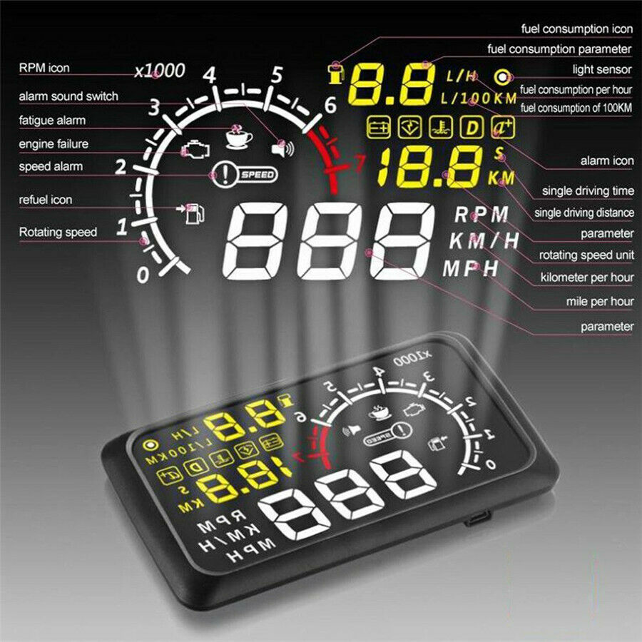 1x 5.5'' LCD Vehicle Car Pickup HUD Head Up Display Over Speed Warning Universal