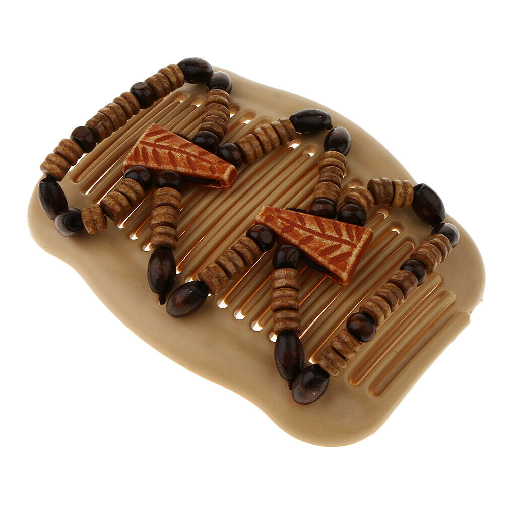 Women Double Hair Combs Stretchy Wooden  Beads Clip Updo Hairstyle