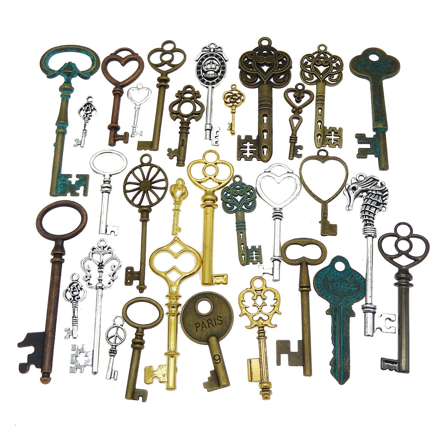 10-pack Retro Alloy Key Pendants Assorted DIY Crafting Jewelry Making Findings