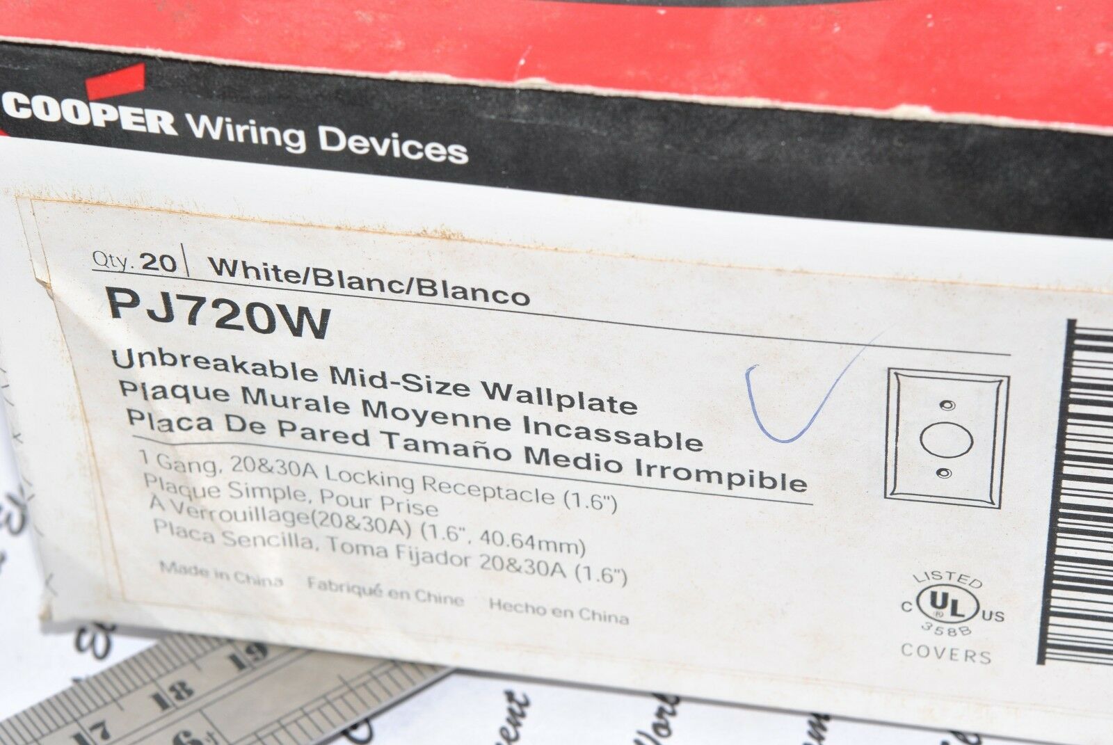 1pcs-COOPER PJ720W 1Gang 20A&30A (1.6") Locking Receptacle Wallplate Nylon