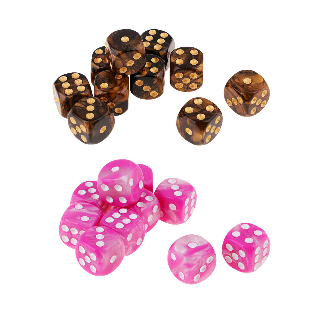 Set of 20, Two Colored Six Sided 16mm (D6) Table Game Pip Dice Set Bulk