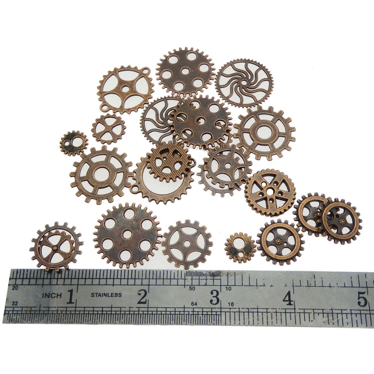 35pcs Copper Tone Charms Alloy Metal Round Wheel Gear Pendants Connector Crafts