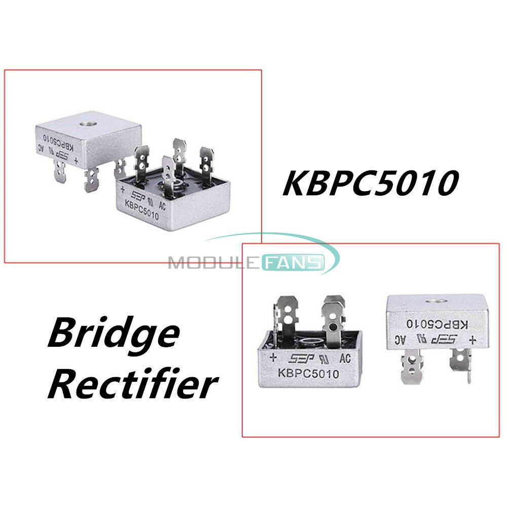 2PCS 250A 1000V Metal Case Single Phases Diode KBPC5010 Bridge Rectifier Module