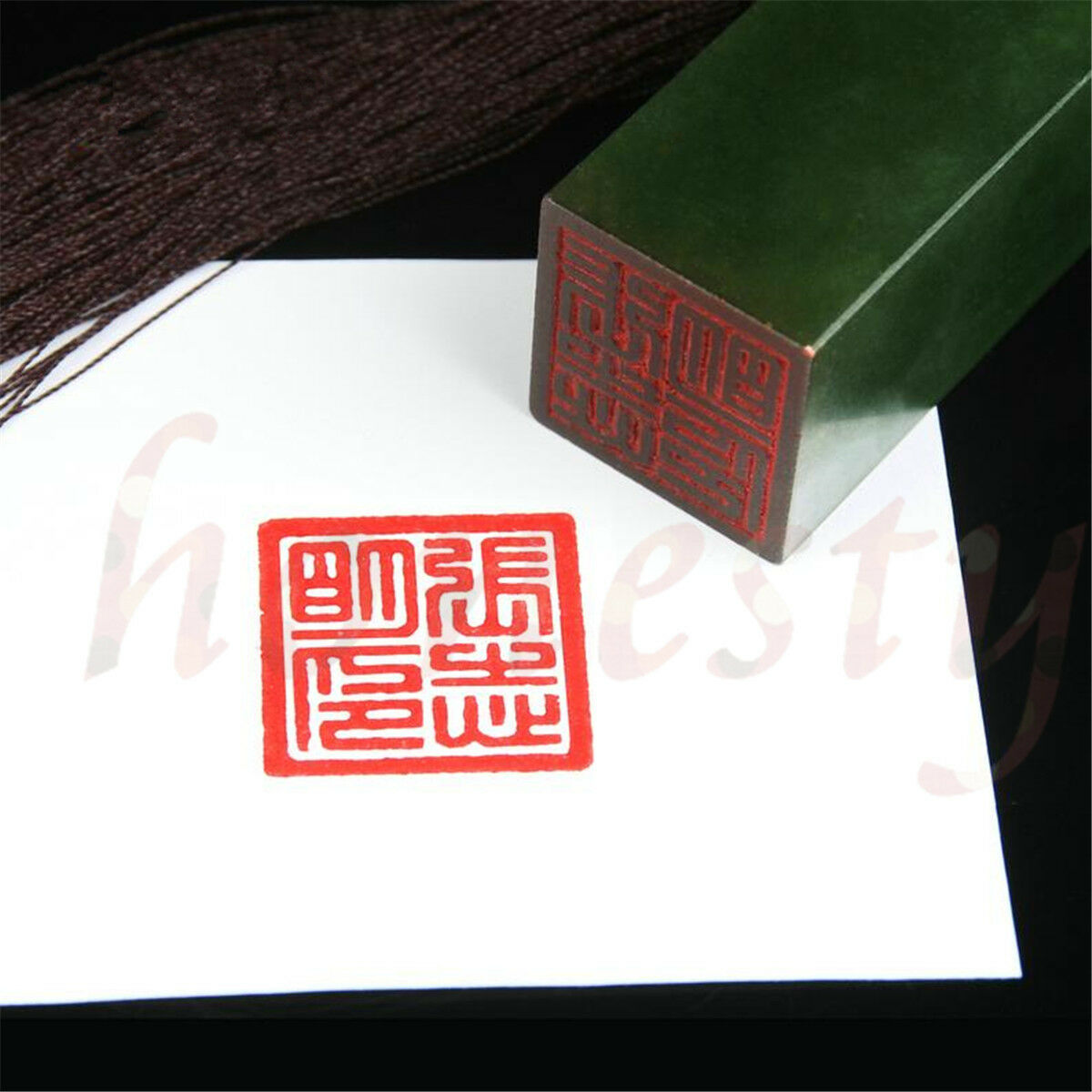 Green Frozen Jade Chinese Traditional Art Carving Seal Sculpture Name DIY Stone
