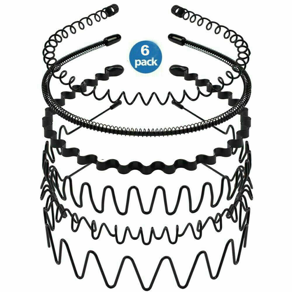 6x Metal Men Women Sports Headband Hair Band Hoop Comb Hairbands Wave Headwear
