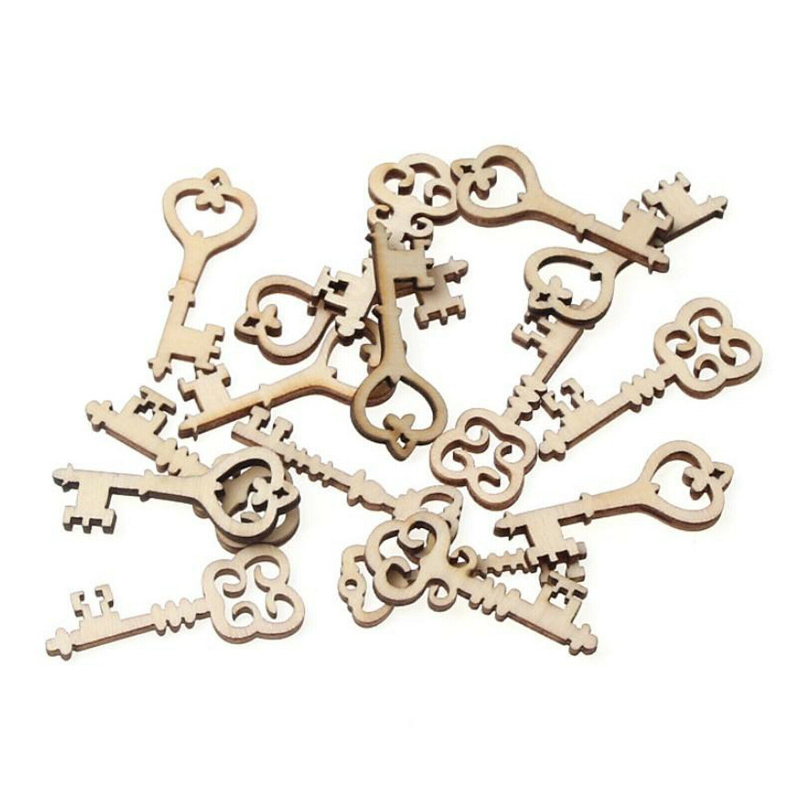 50x Natural Wood Key Mini Craft Embellishment Cards Scrapbooking Decor 40mm