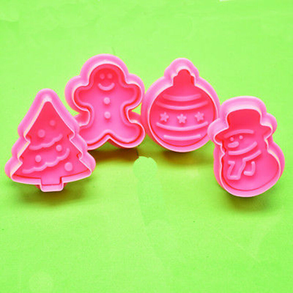 4pcs christmas cookie biscuit plunger cutter mould fondant cake mold bakin.l8