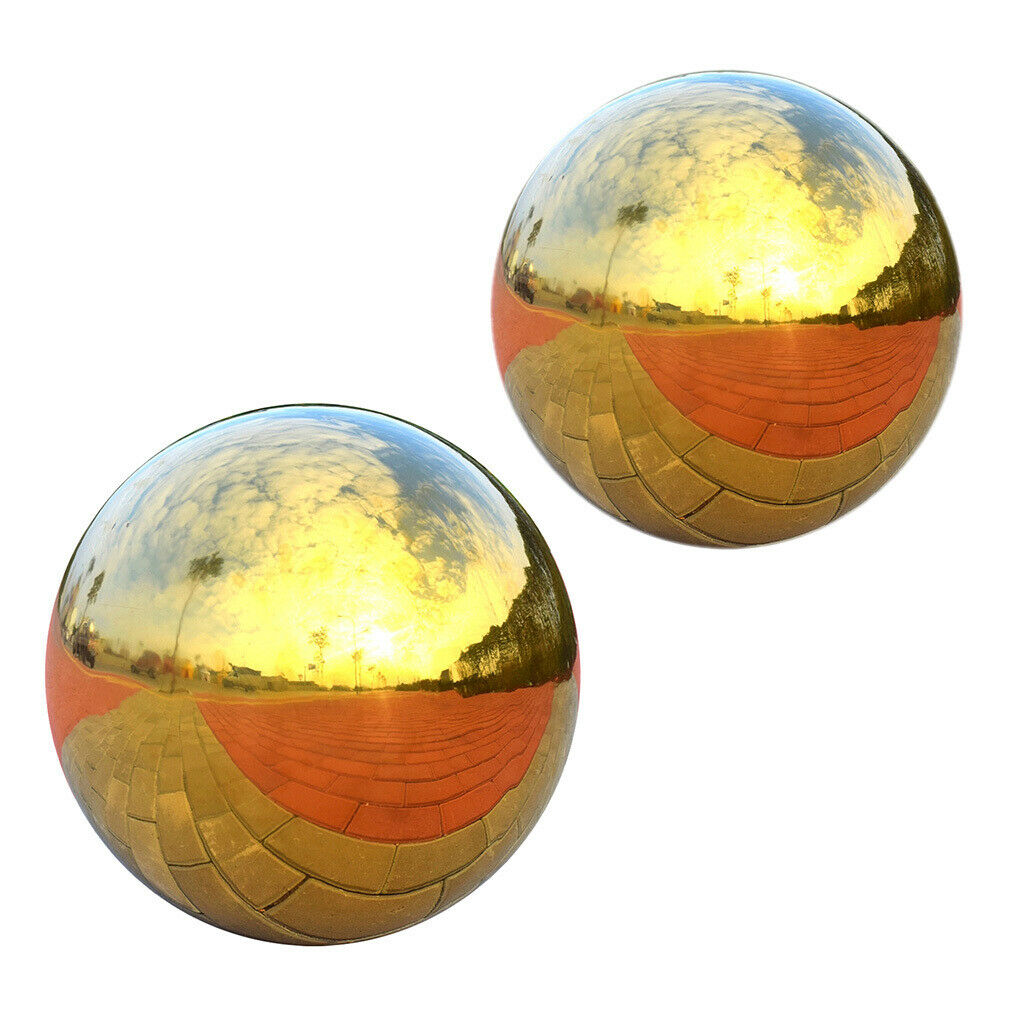 Set of 2 Stainless Steel Hollow Ball Seamless Mirror Sphere Pond Decor