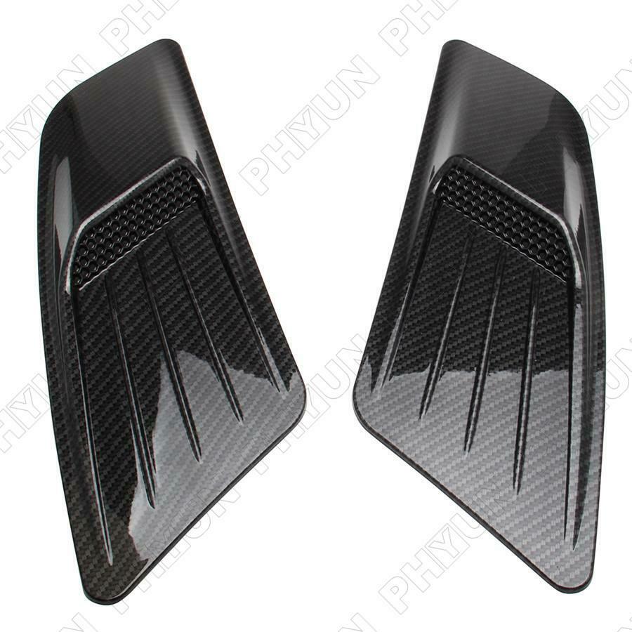 2x Carbon Fiber Style Air Flow Intake Hood Vent Bonnet Covers Decorative Trim