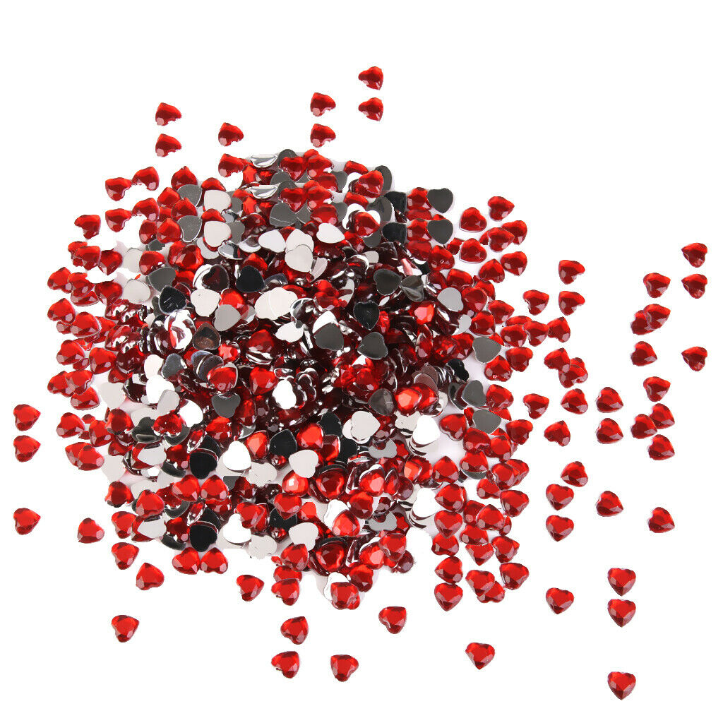 1000pcs Love Heart Acrylic 8mm Flat Back Rhinestone Scrapbook Craft Beads Red