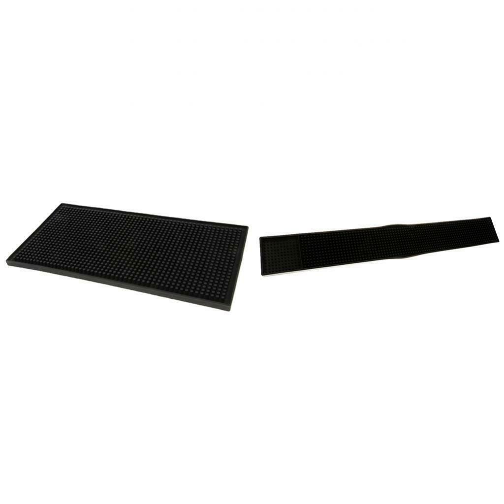 2 Pieces Black Rubber Bar Runner Drip Mat - Bar Counter Top Organizer Tray -