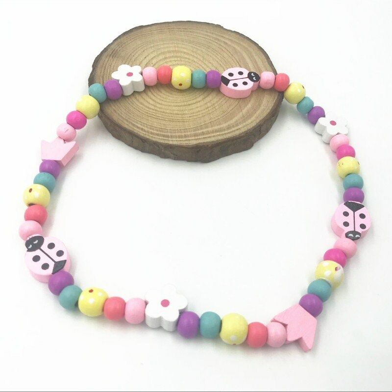1 sets Wooden Beaded ladybug Necklace bracelet kids gift party supply