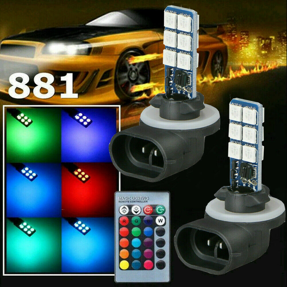 2Ã— Multi-Color 881 5050 RGB LED 12SMD Car Headlight Fog Light Lamp Bulb + Remote