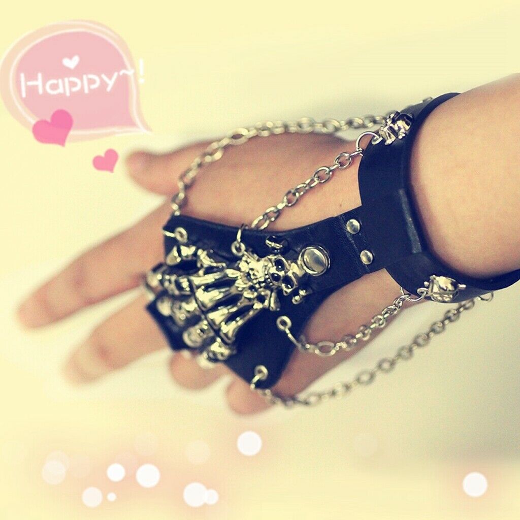 Punk Rock PU Lerather Bracelets Hand Glove Halloween Gothic Jewelry Gifts
