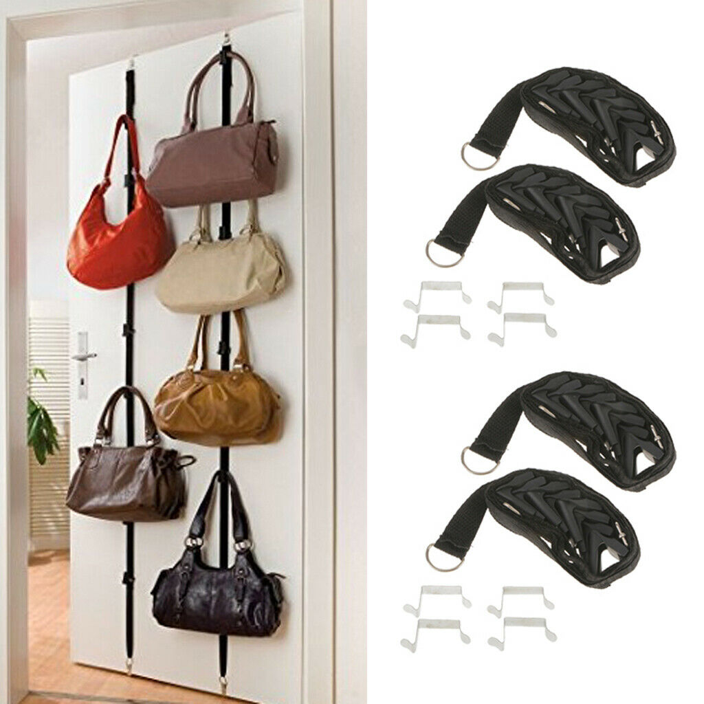 Set of 2, Black Over-the-Door 8 Hooks Hanger Hat Scarf Holder Organizer