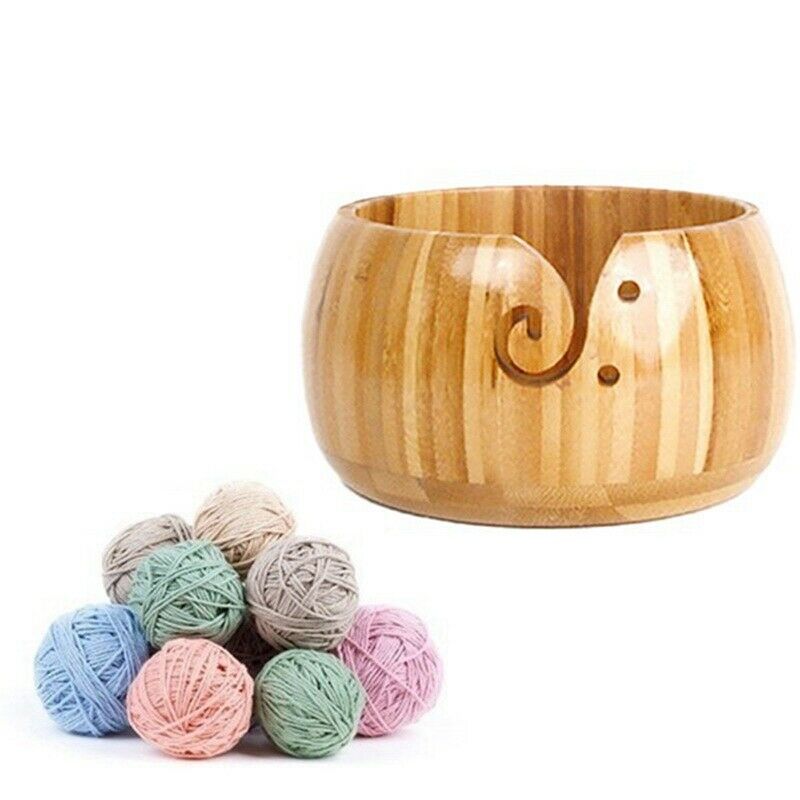 Yarn Bowl Handmade Crafted Bamboo Yarn Bowl with Removable Lid for Knitting S9Q9