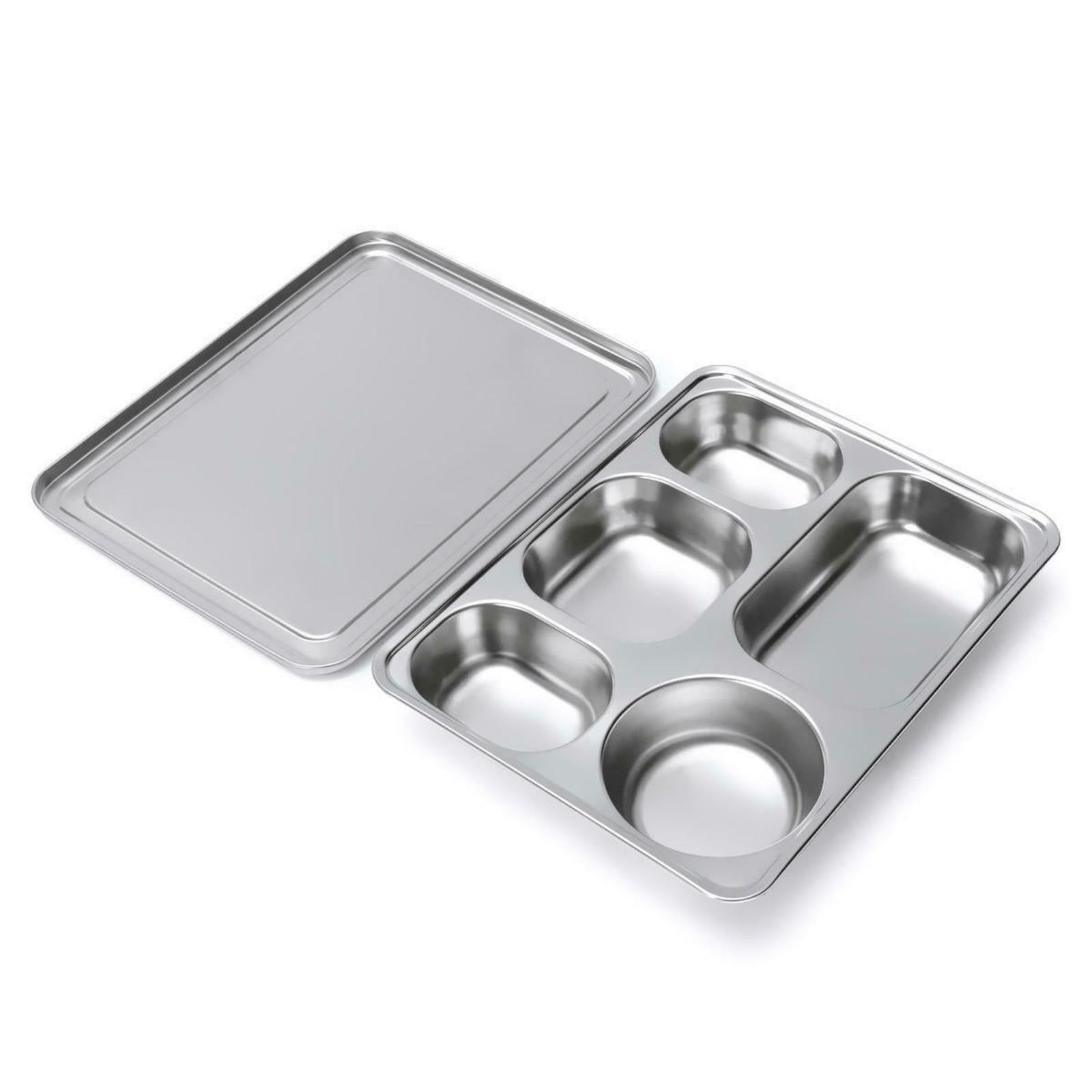Stainless Steel Bento Food Storage Tray Lunch Box Container with Compartment Lid