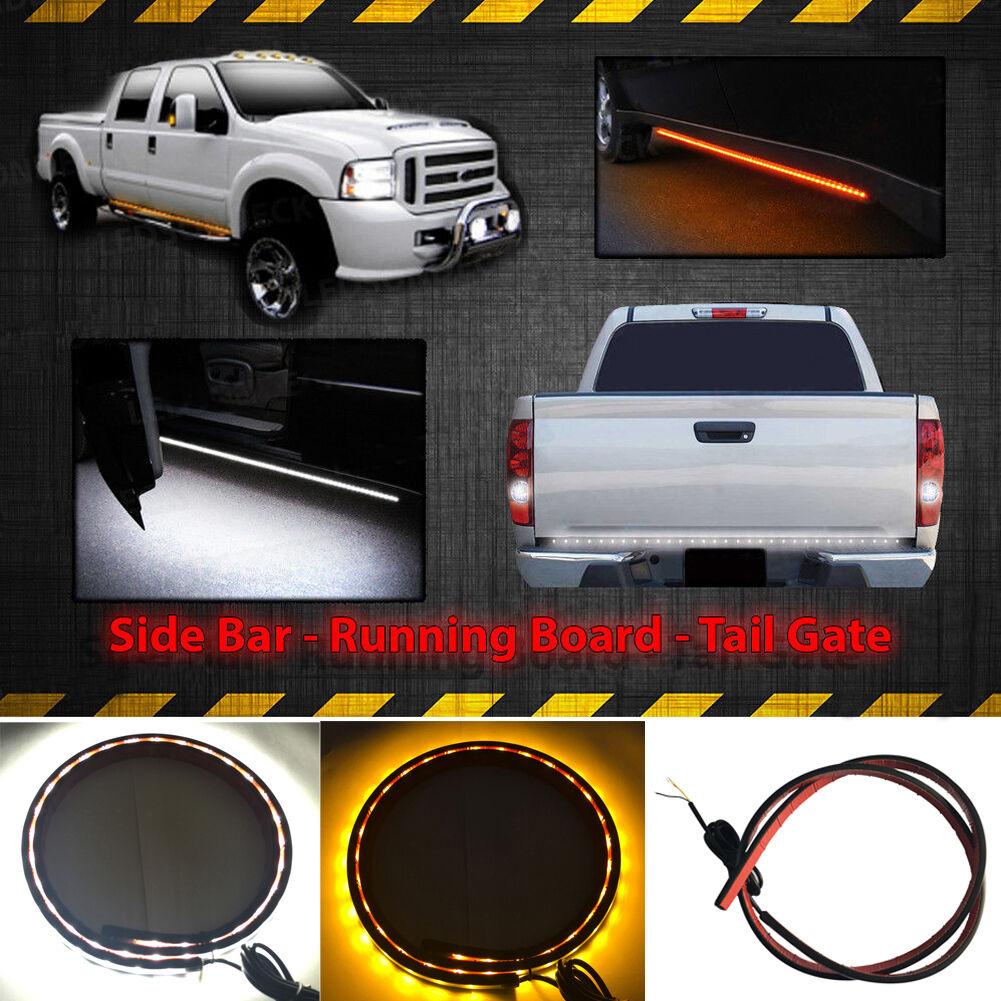 2X Amber White 120SMD 48" LED Strip Bar Turn Signal Light Running Parking Lights