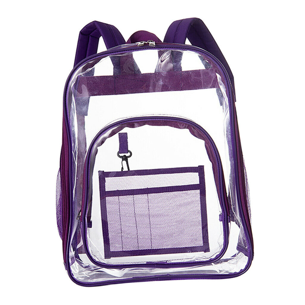 1Pcs Clear Backpack Transparent Bookbag Travel Front Accessory Pocket Purple