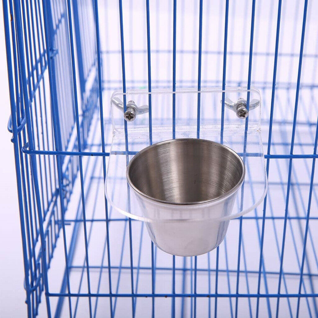 2Pieces Bird Parrot Feeding Cup Food Dish Cage Clamp Holder Feeder Bracket