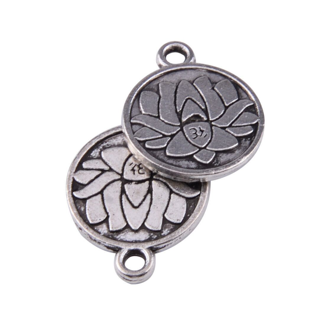 20pcs Stainless Lotus Flower Round Charm Bead Pendants Nickle Lead 15*15mm as