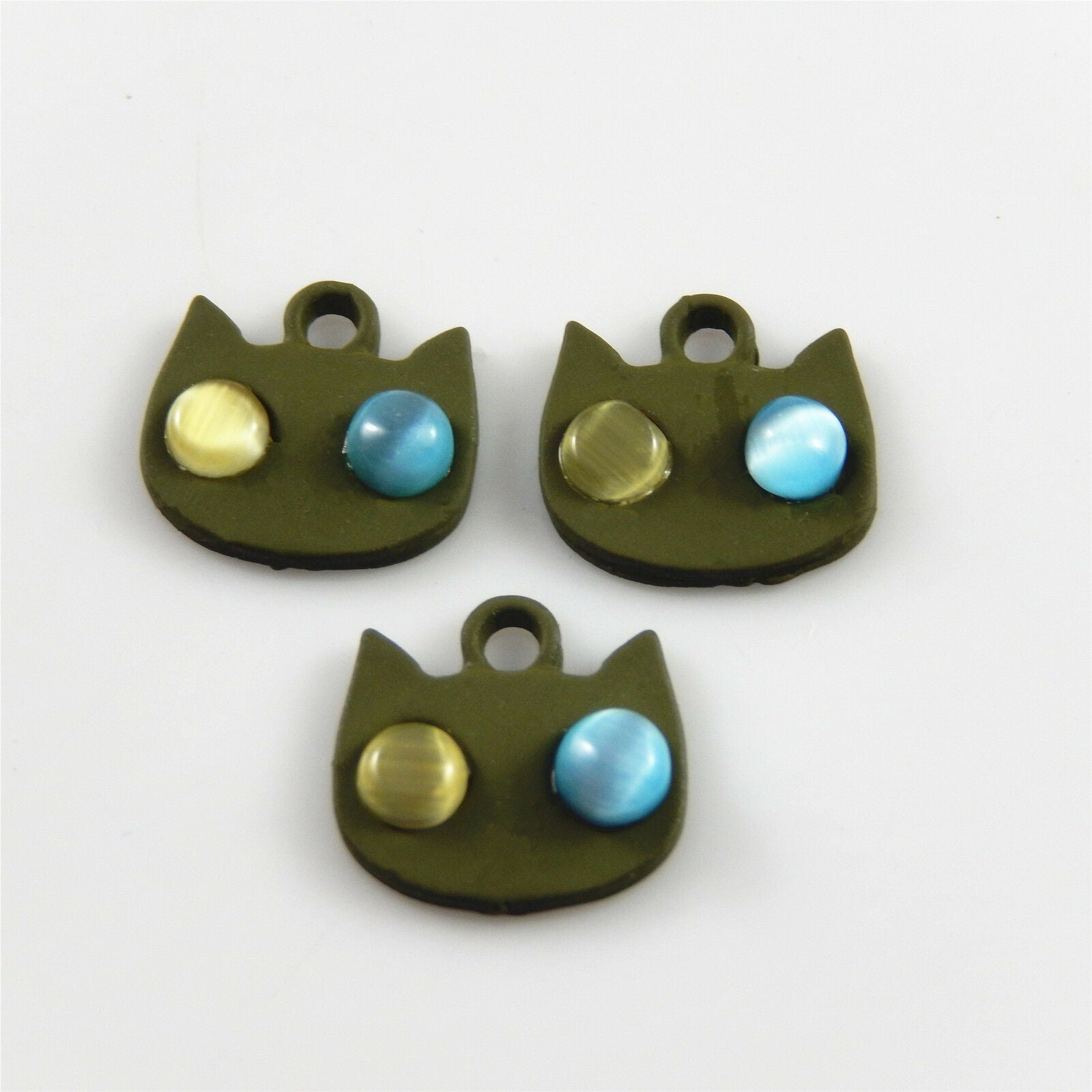 10 pcs Matte Green Cat Head Charm Pendant Jewelry Crafts Alloy Frosted 13*13*4mm