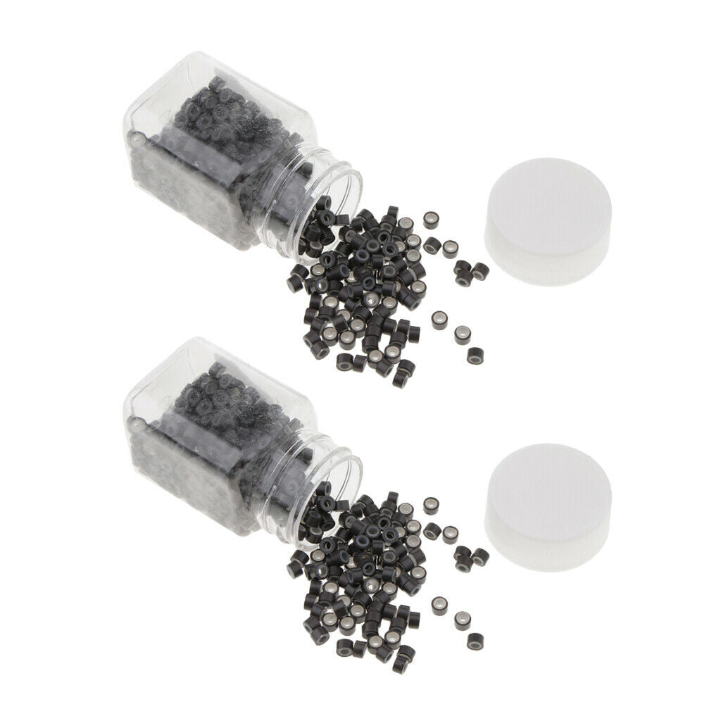 Lot of 1000, Silicone Hair Extension Rings Links Loop Beads Tool 3mm Black