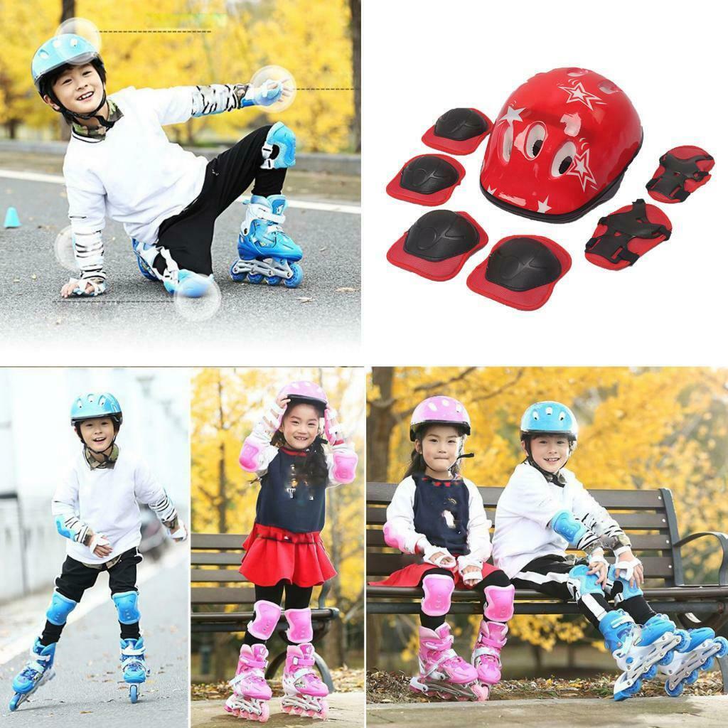 Kids Elbow Knee Wrist Protective Guard Pads Safety Gear Skate Bike Red 7Pcs