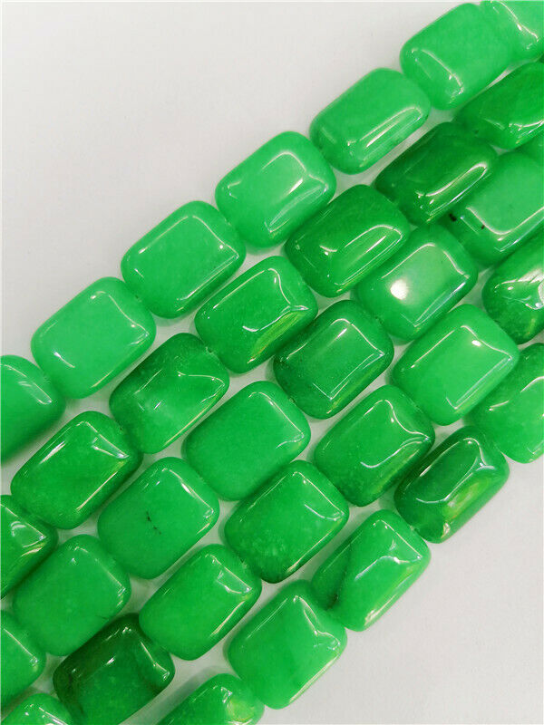 1 Strand 18x13x6mm Green Malay Jade Rectangle Spacer Loose Beads 15.5inch HH8808