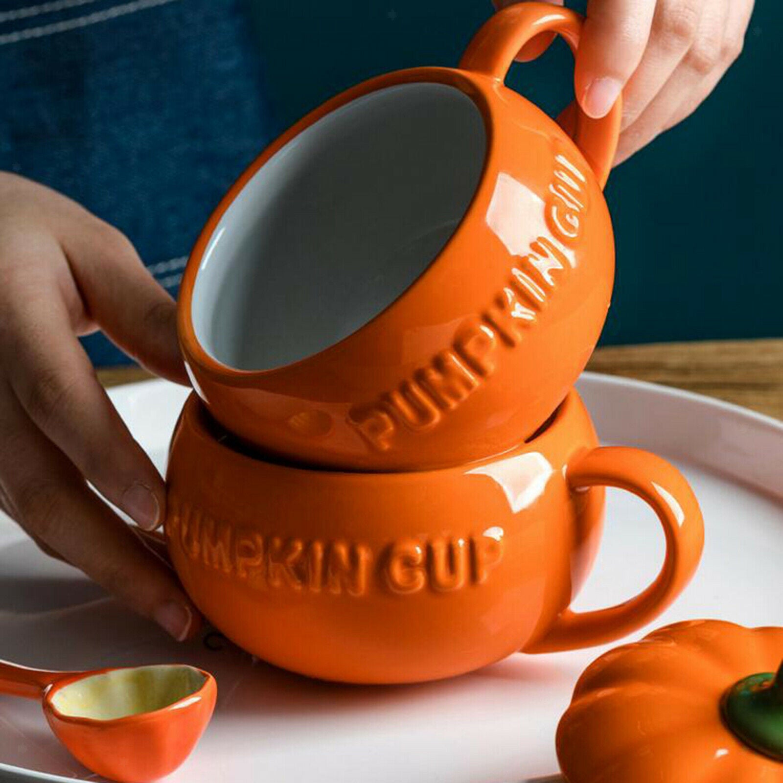 2X Creative Ceramic Pumpkin Coffee Morning Water Mug Cup Sugar Bowls Home Big