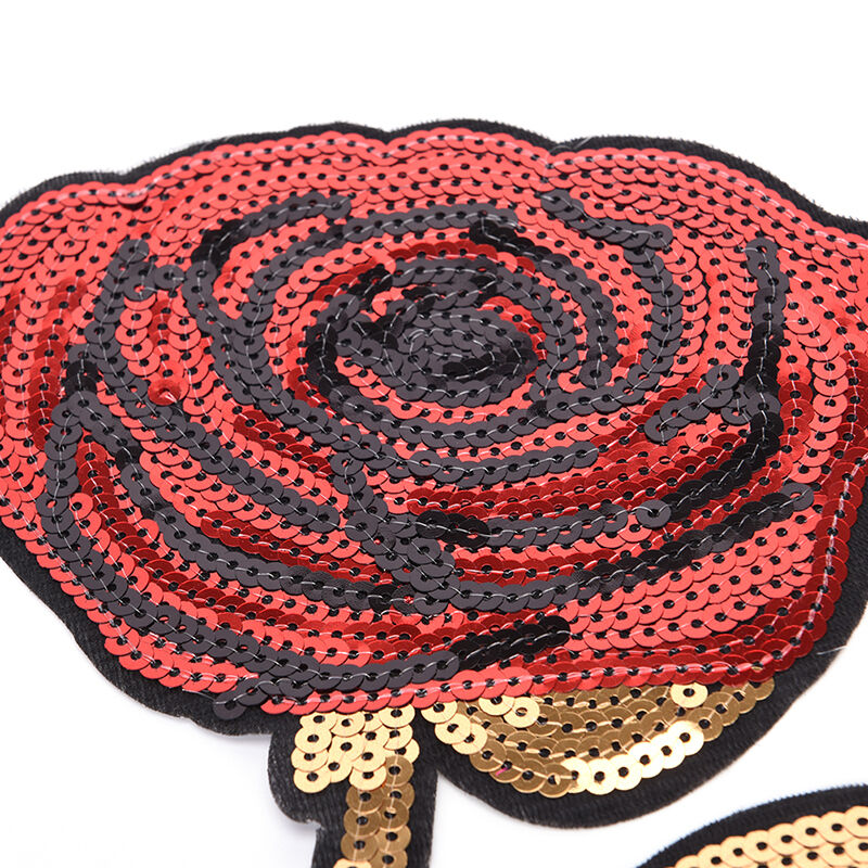 Rose Flowers Sequins Embroidered Iron on Patches for Clothing Appliques .l8