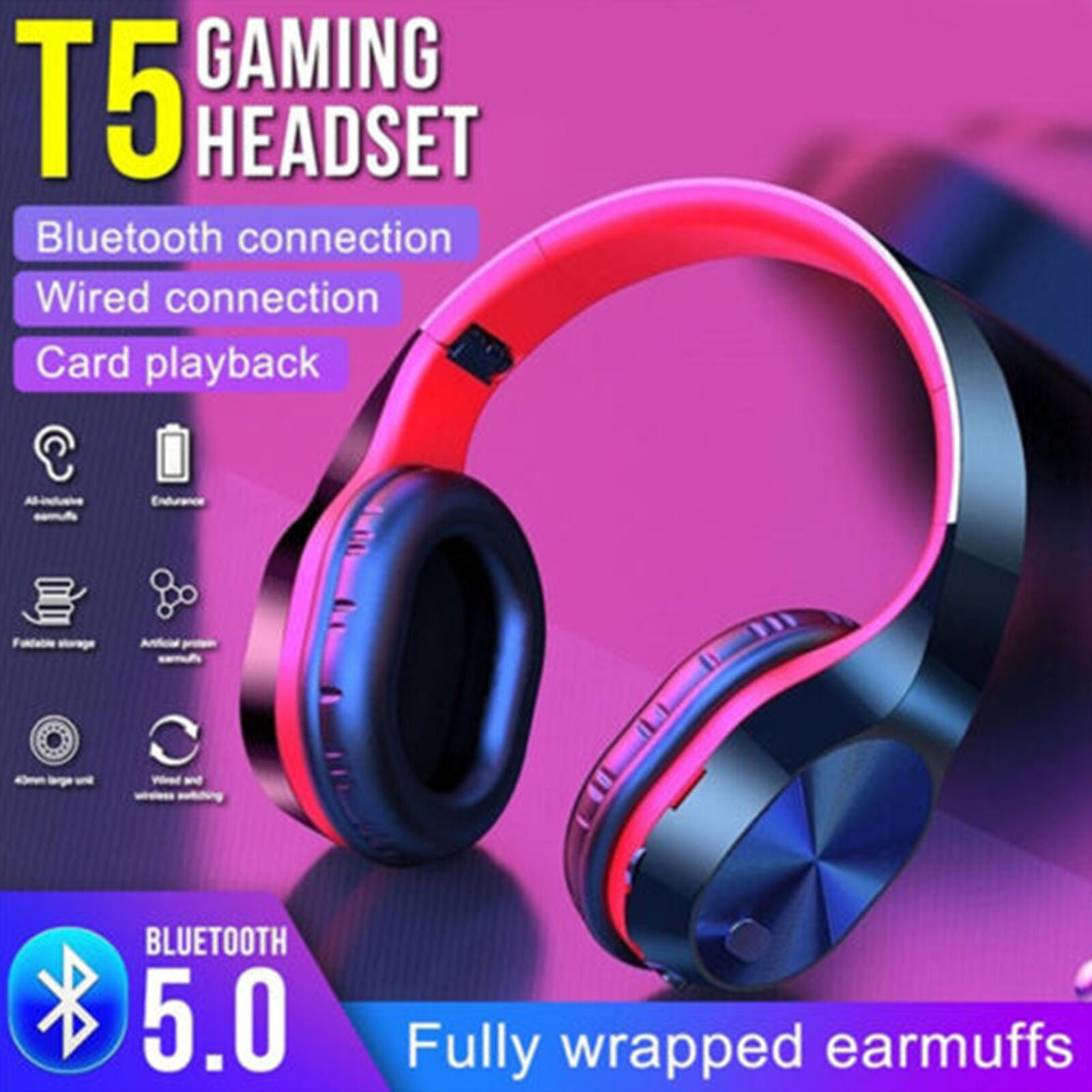 Wireless Bluetooth Headphones Foldable Stereo Earphones Super Bass Headset Mic