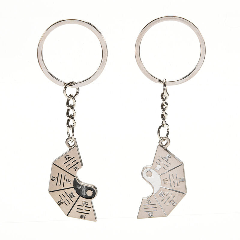Great Lovers Split Yin Yang Ba Gua Tai Chi Chrome Satin Couples Key Chains XD Rf