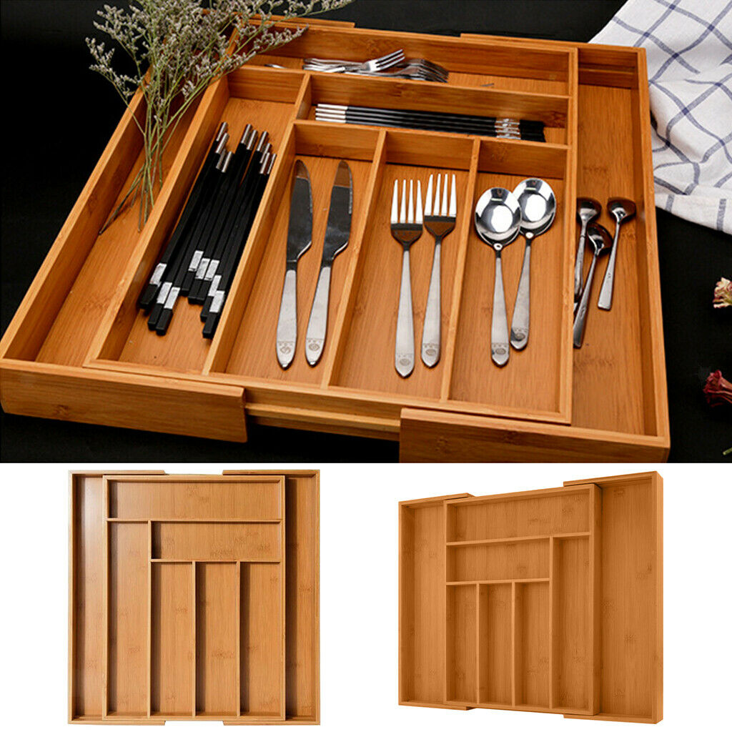 Adjustable Cutlery Organizer Drawer Tray Kitchen Compartments Orderly Placed