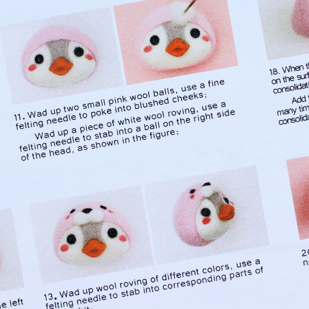 2 Set Lovely Penguin Animal  Felting Kit With Basic Tools Pig Rabbit