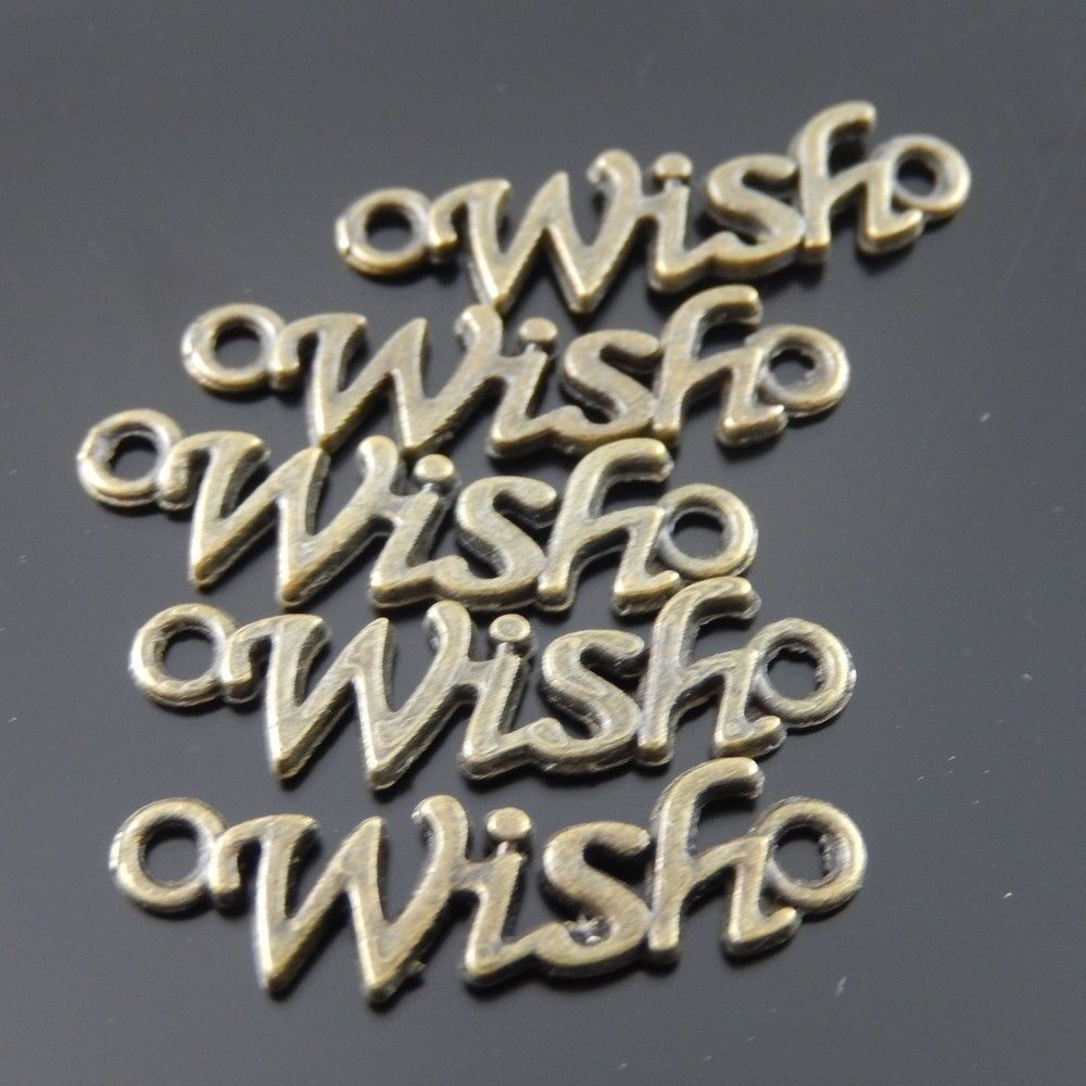 30 pcs Antiqued Bronze Color Alloy Wish Connector Charm Bracelet Pendant 22x7mm