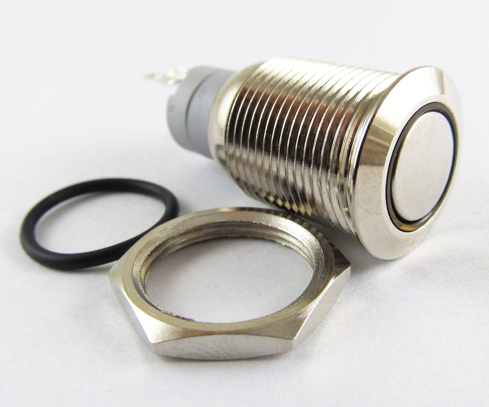 Metal Flat Ring illuminated Yellow Led Push Button Self-Locking Switch 16mm C1