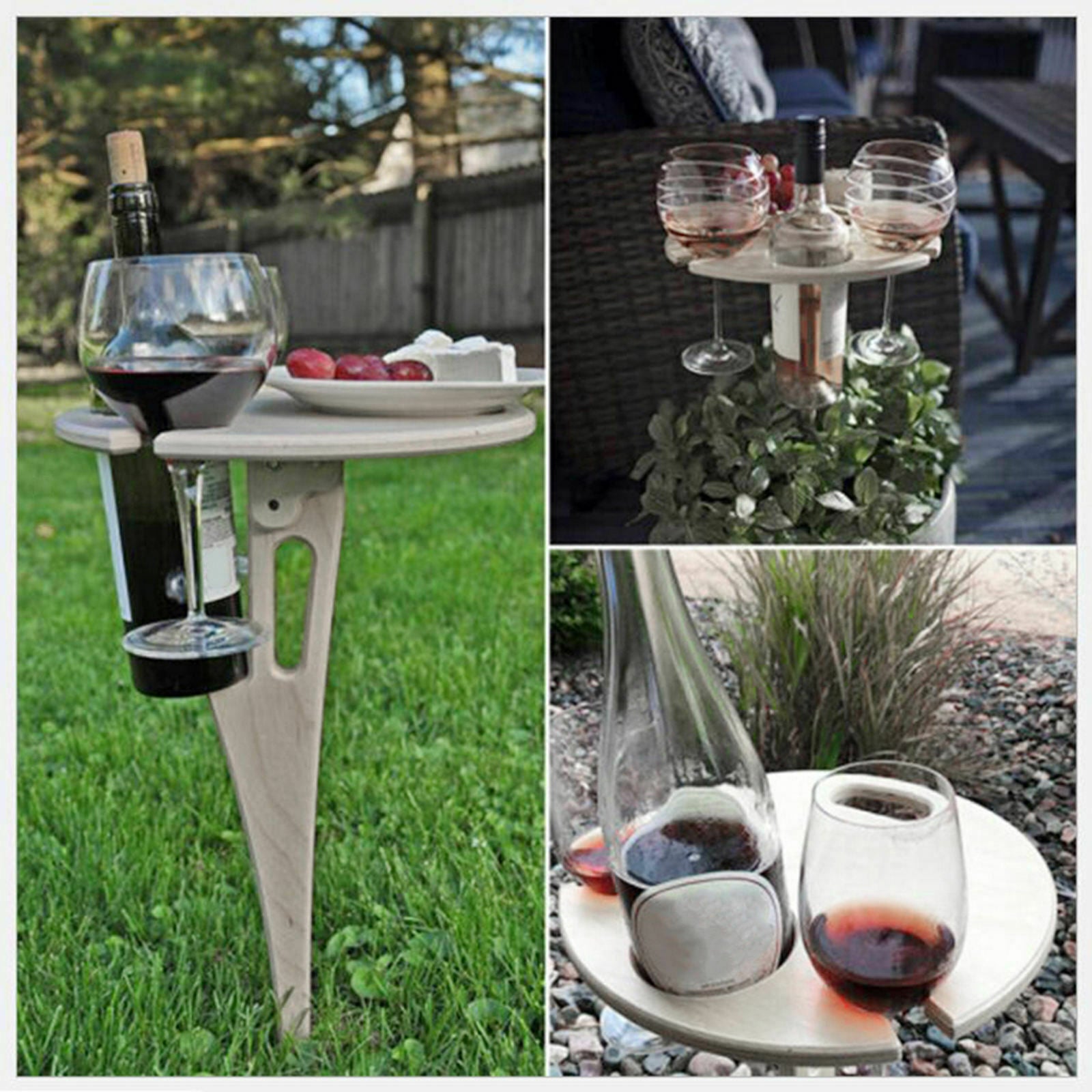 Wood Outdoor Wine Table Picnic BBQ Trip Wine Glass Bottles Holder Cheese