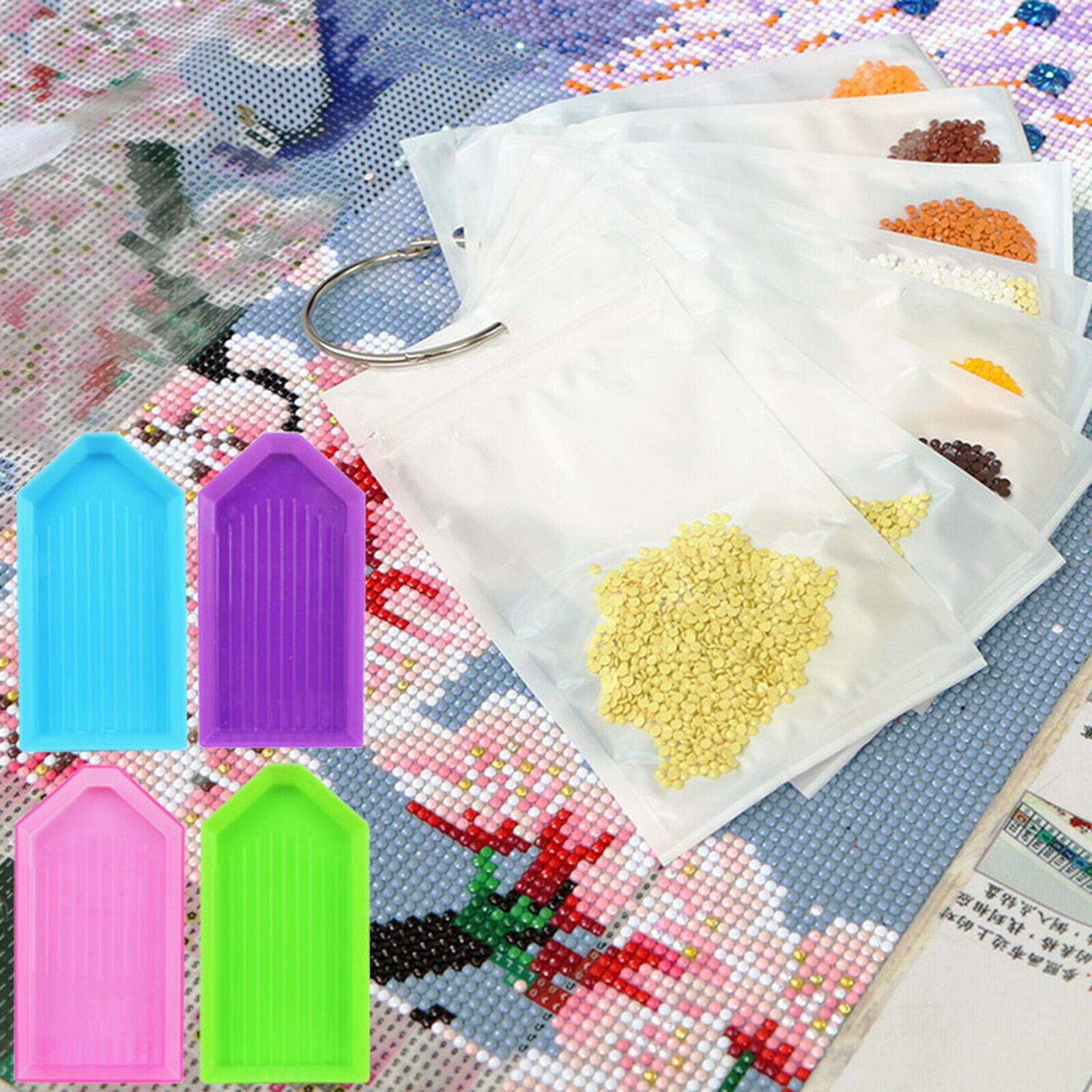 115Pcs 5D Diamond Painting Tools Tray Stickers Resealable Bag Binding Rings