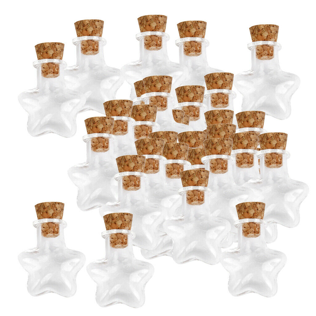 60 Star Shape Small Empty Clear Cork Glass Wishing Message Bottles Vial bulk