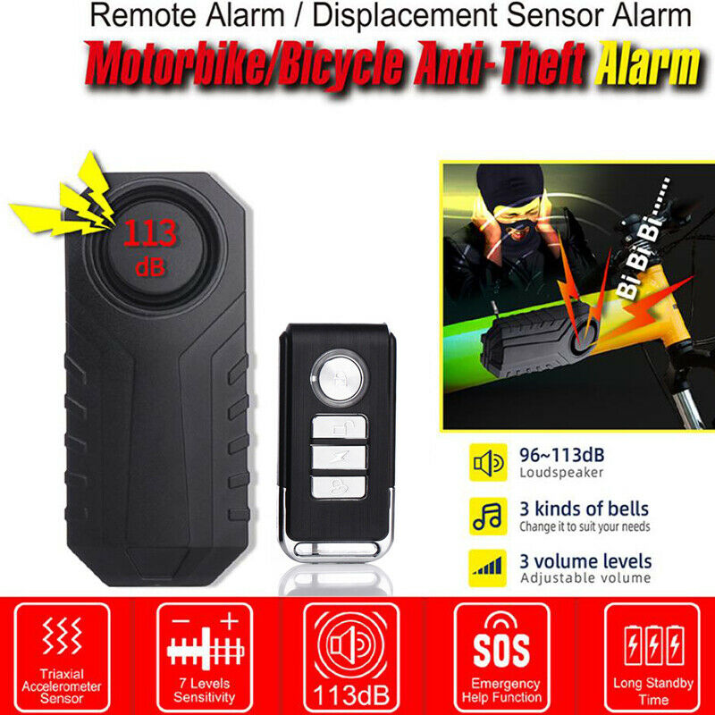 113dB Wireless Bicycle Anti-theft Alarm Waterproof Remote Control Alarm Se Lt