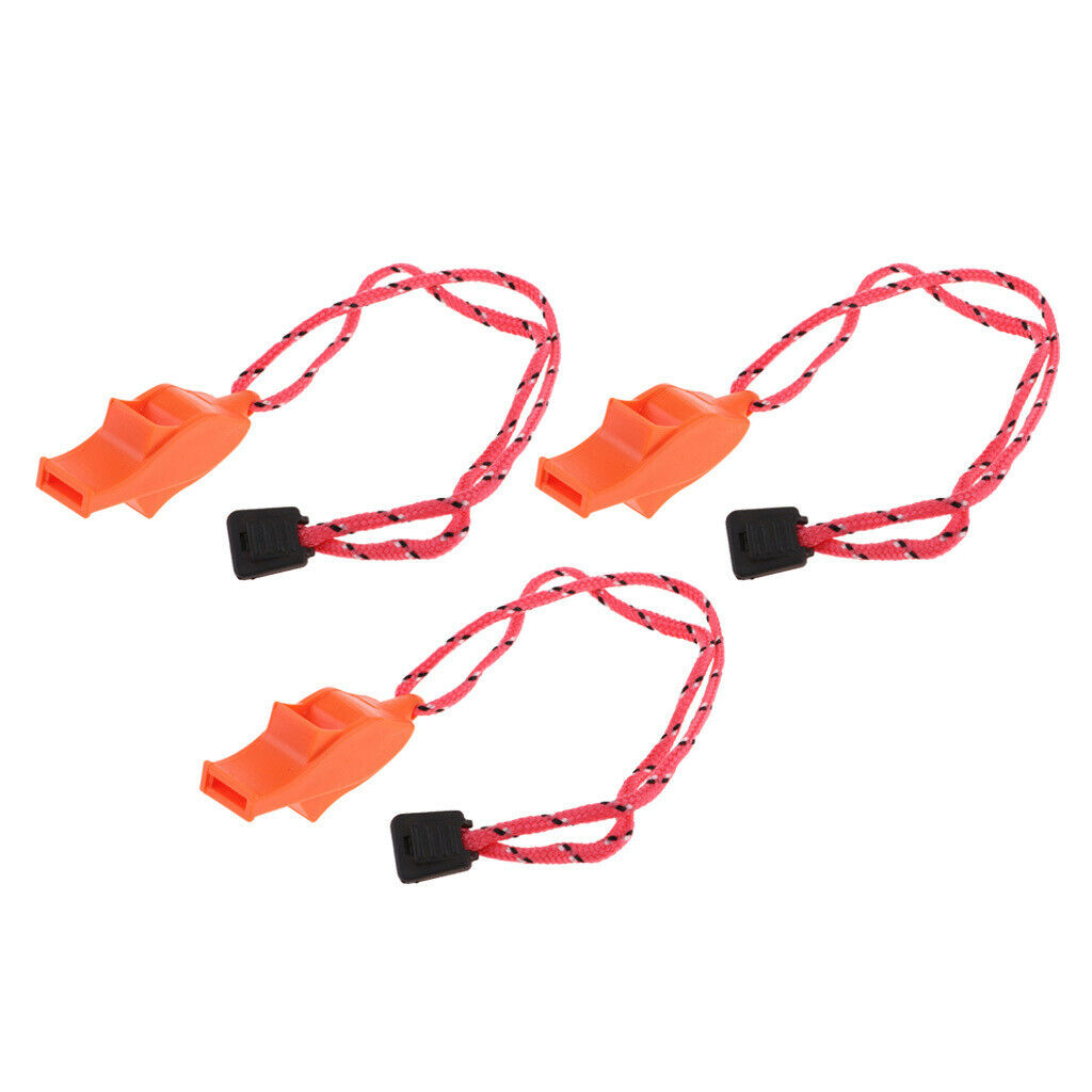 3 Pieces Outdoor Whistle with Lanyard for Safety Hiking Survival Orange